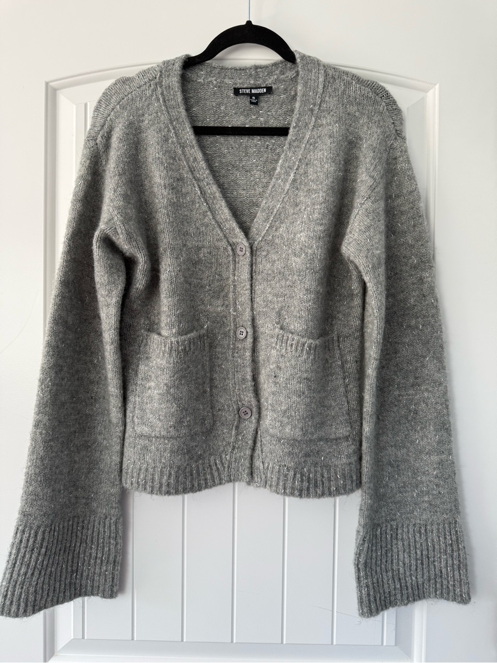 NEW - Steve Madden Oversized Grey Metallic Sweater with Wide Sleeves Size S